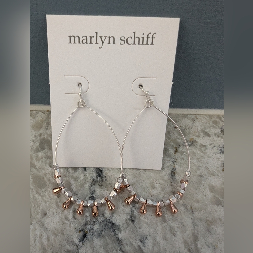 Marlyn Schiff Silver and Rose Gold Dangle Earrings New